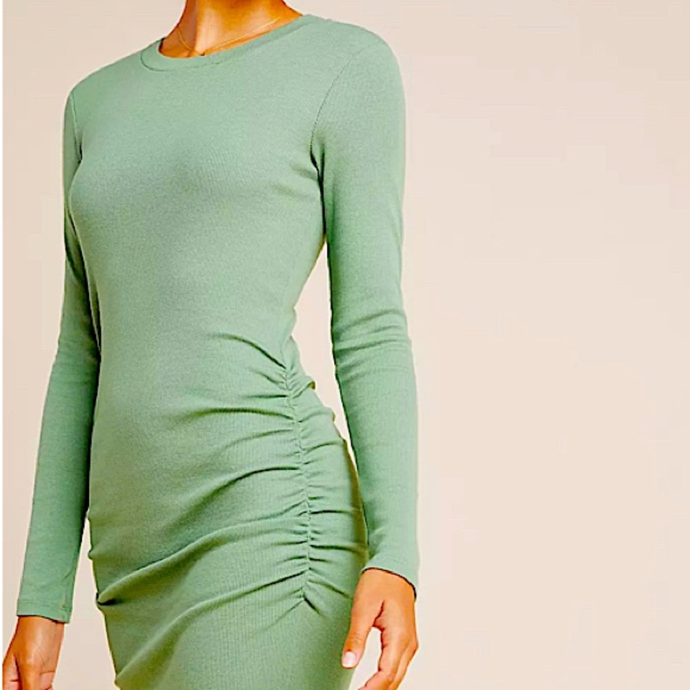 🌷5/$40. Stateside Kate Ribbed Dress Ruched Sides Sage Green
